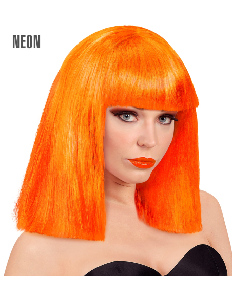 Perruque Orange fluo avec frange et carré lisse