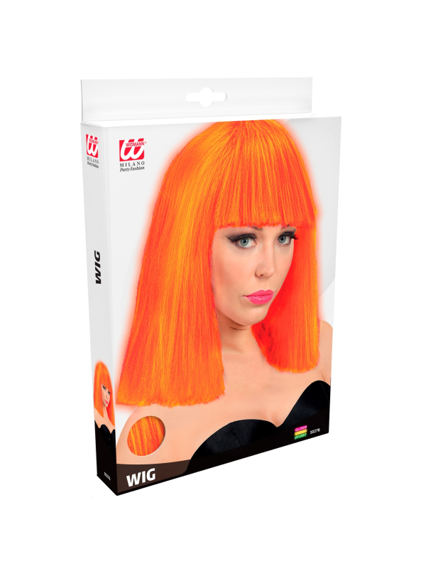 Perruque Orange fluo avec frange et carré lisse