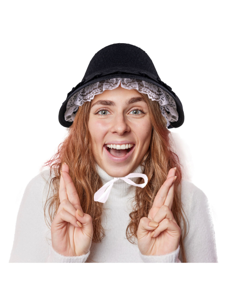Chapeau Victorien femme noir avec dentelle blanche