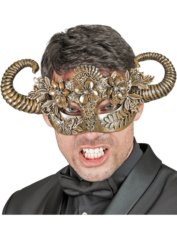 Masque de théâtre de bête à corne doré
