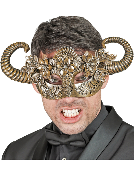 Masque de théâtre de bête à corne doré