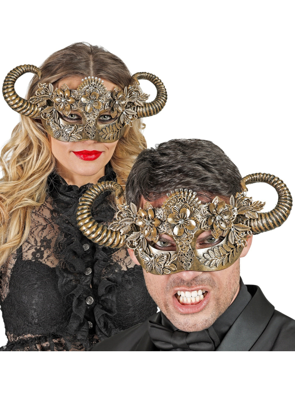 Masque de théâtre de bête à corne doré