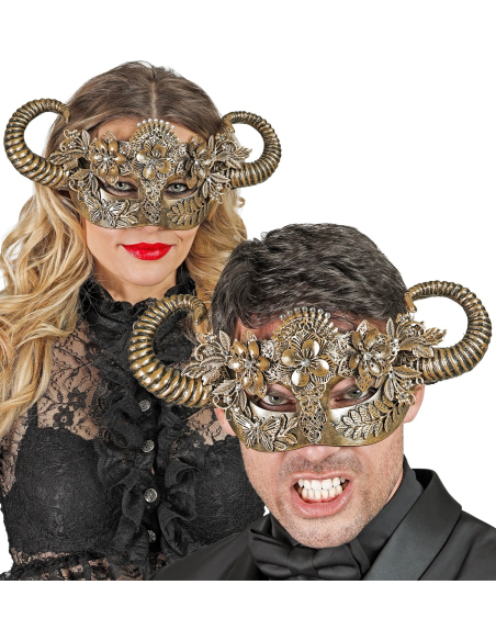Masque de théâtre de bête à corne doré