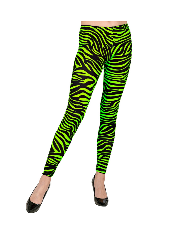 Legging Zèbre Années 80 Femme - Rose Fluo Et Noir, Brillant UV - Pour Sport, Fête, Carnaval