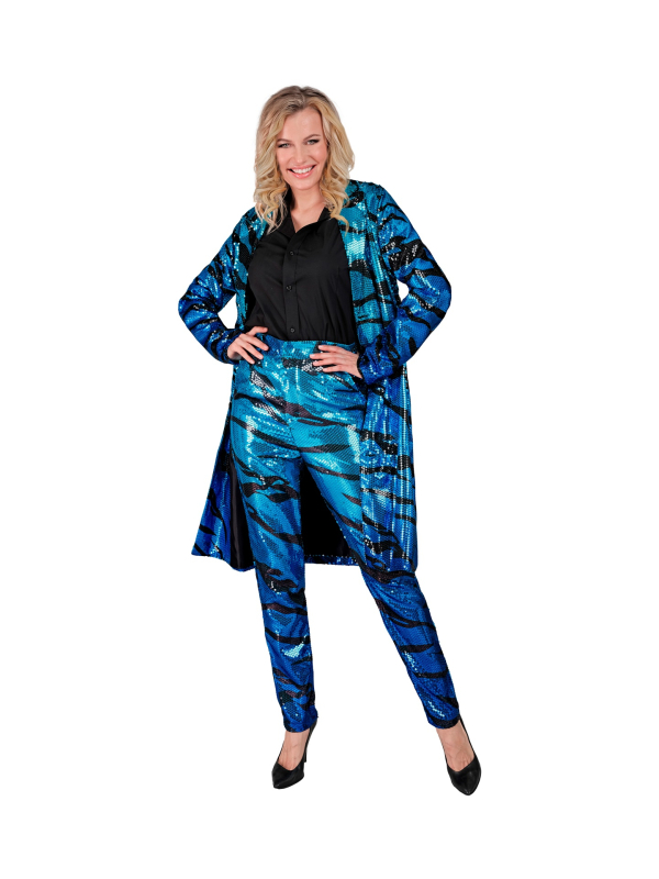 Veste longue à paillettes bleu et noir adulte - Collection Party Fashion