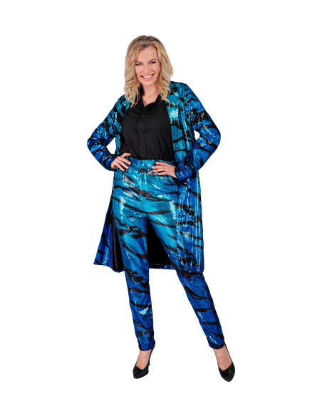 Veste longue à paillettes bleu et noir adulte - Collection Party Fashion