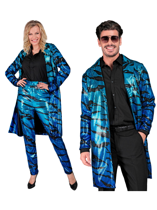 Veste longue à paillettes bleu et noir adulte - Collection Party Fashion