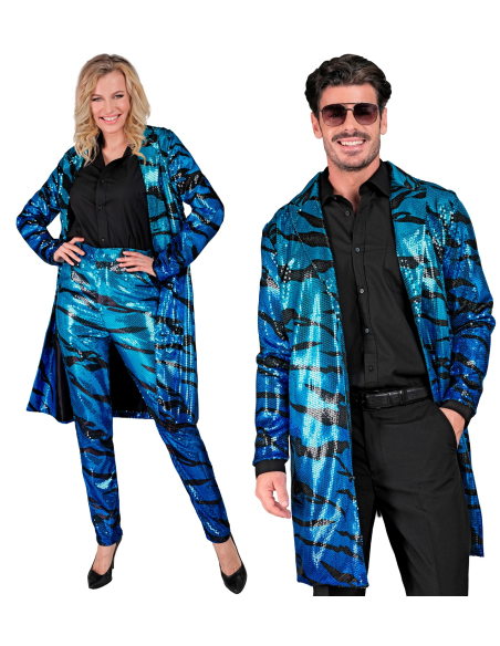 Veste longue à paillettes bleu et noir adulte - Collection Party Fashion