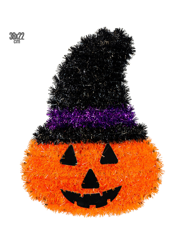 Décoration murale halloween de citrouille avec chapeau - 39 x 29 cm