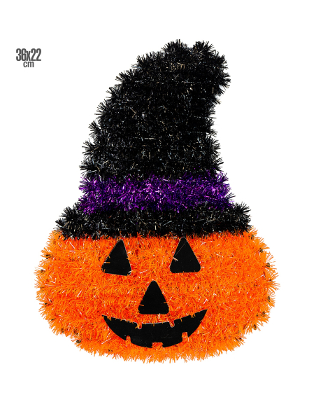 Décoration murale halloween de citrouille avec chapeau - 39 x 29 cm