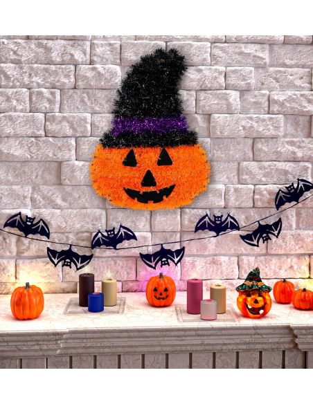 Décoration murale halloween de citrouille avec chapeau - 39 x 29 cm