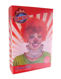 Set Clown avec perruque, nez rouge et collerette 2