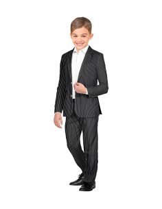 Costume 2 pièces garçon noir à fines rayures blanches