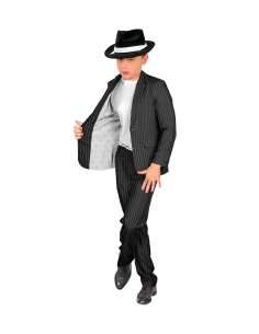 Costume 2 pièces garçon noir à fines rayures blanches 2