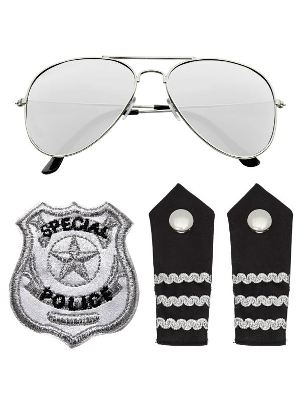 Set police avec lunettes, épaulettes, badge