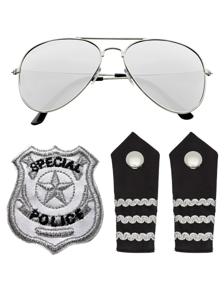 Set police avec lunettes, épaulettes, badge