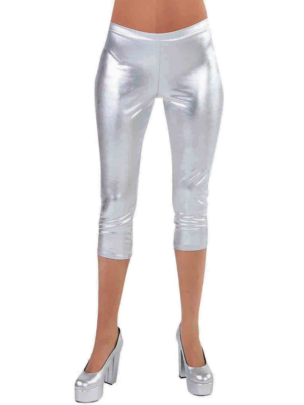 Legging métallisé femme court années 80 argenté