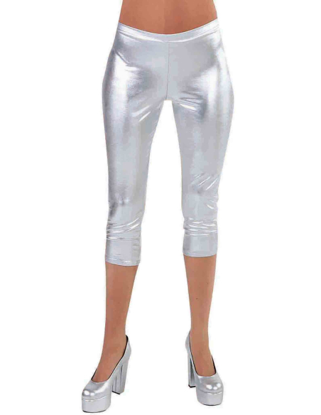Legging métallisé femme court années 80 argenté