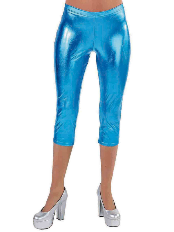 Legging métallisé femme court années 80 bleu