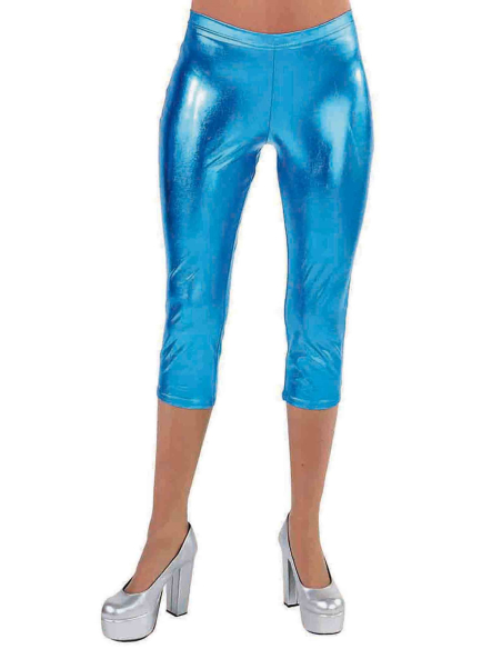 Legging métallisé femme court années 80 bleu