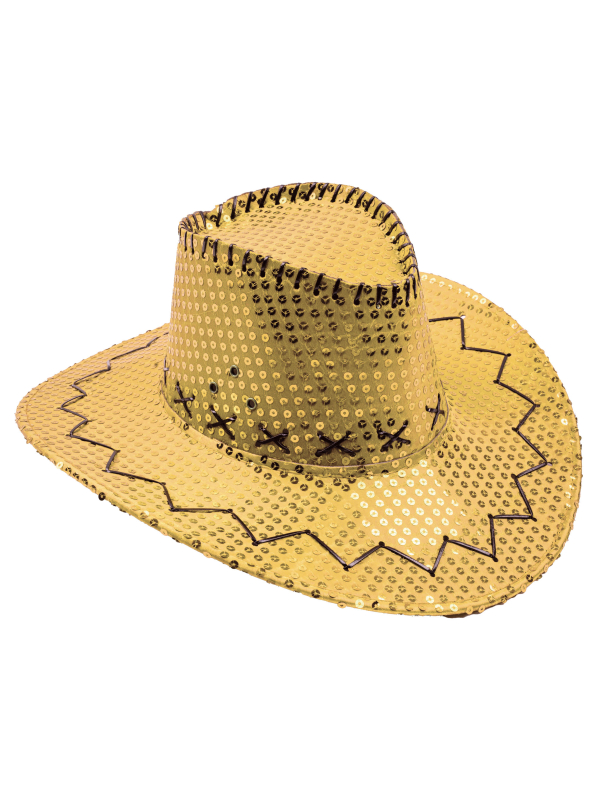 Chapeau de cowboy à paillettes pour adulte doré