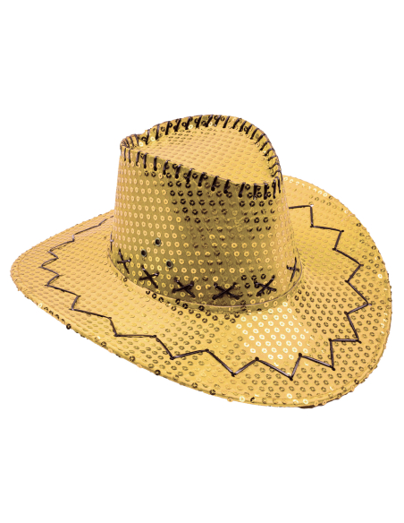 Chapeau de cowboy à paillettes pour adulte doré