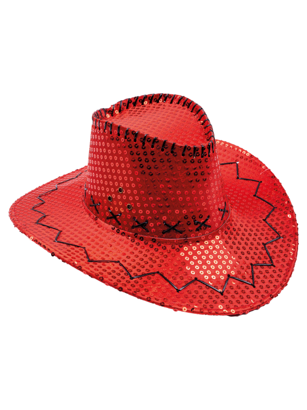 Chapeau de cowboy à paillettes pour adulte rouge