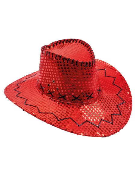 Chapeau de cowboy à paillettes pour adulte rouge