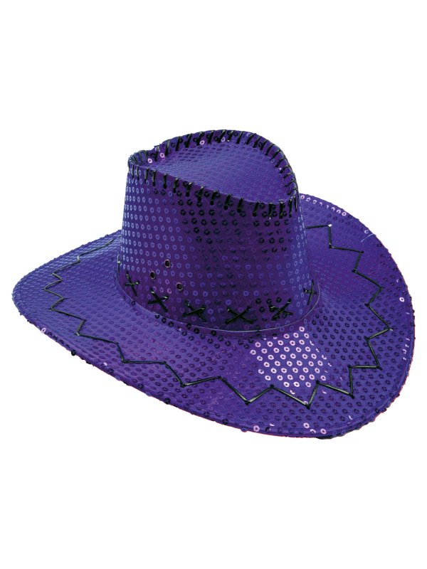 Chapeau de cowboy à paillettes pour adulte violet