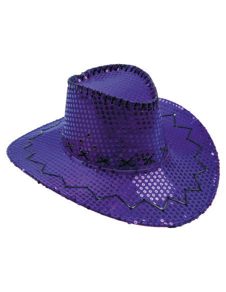 Chapeau de cowboy à paillettes pour adulte violet