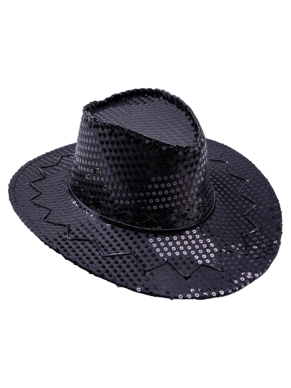 Chapeau de cowboy à paillettes pour adulte noir