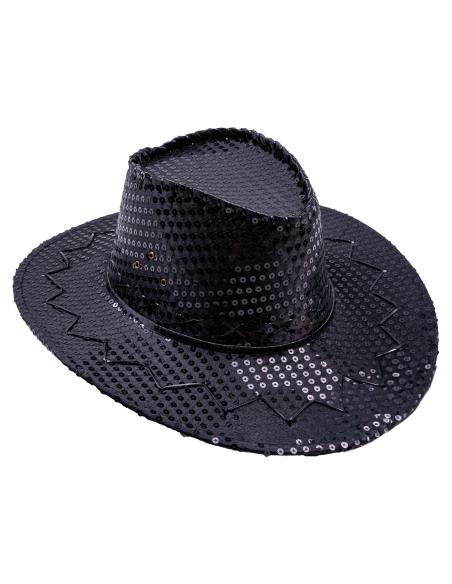 Chapeau de cowboy à paillettes pour adulte noir