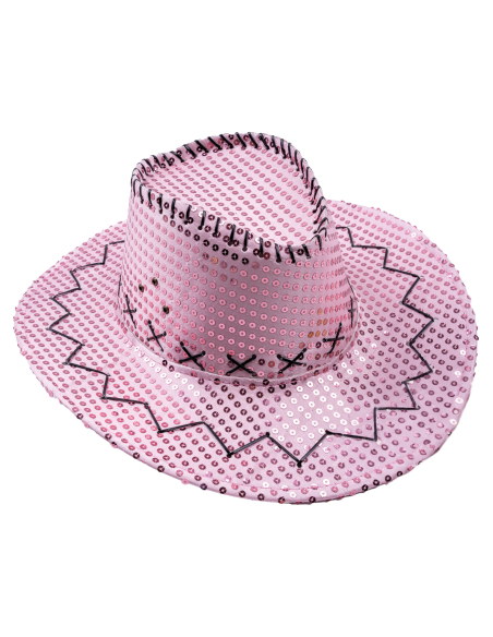 Chapeau de cowboy à paillettes pour adulte rose
