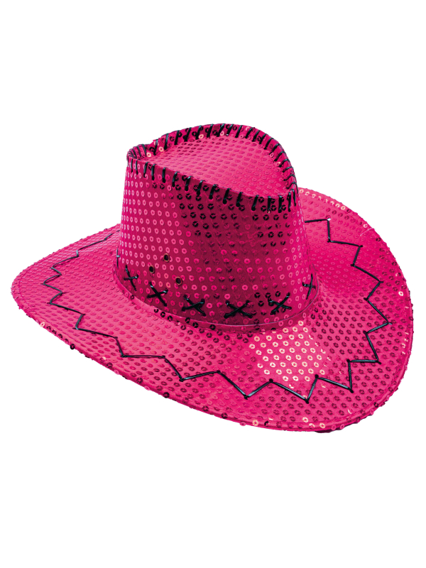 Chapeau de cowboy à paillettes pour adulte fushia