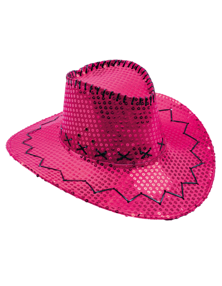Chapeau de cowboy à paillettes pour adulte fushia