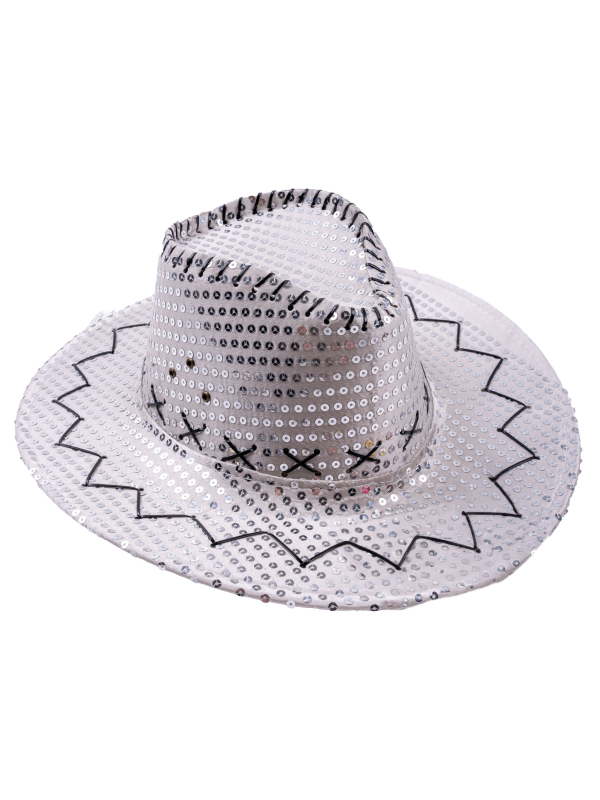 Chapeau de cowboy à paillettes pour adulte argent