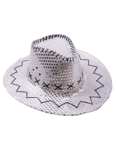 Chapeau de cowboy à paillettes pour adulte argent