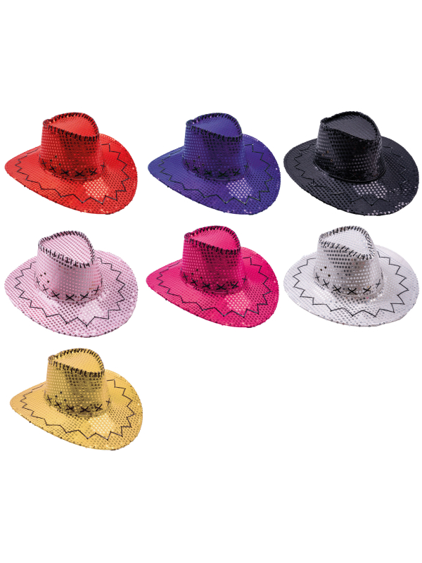 Chapeau de cowboy à paillettes pour adulte - 7 couleurs au choix