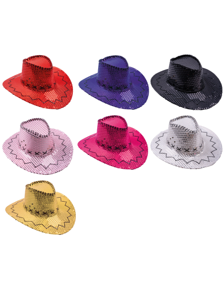 Chapeau de cowboy à paillettes pour adulte - 7 couleurs au choix