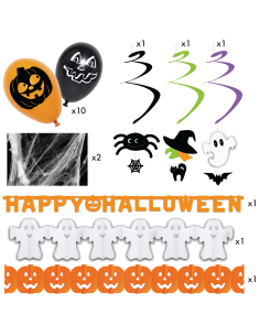 Pack déco Halloween complet (2 toiles-3 guirlandes-3 suspensions-10 ballons) 2