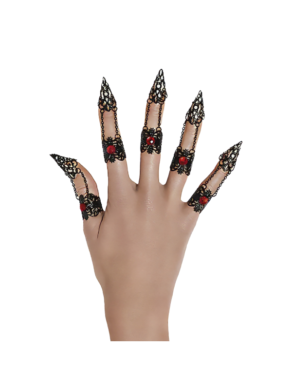 Bagues Gothiques avec Faux Ongles en Métal - Accessoire Halloween