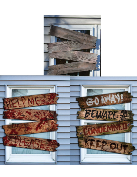 Déco fenêtres halloween : fausses planches vieillies
