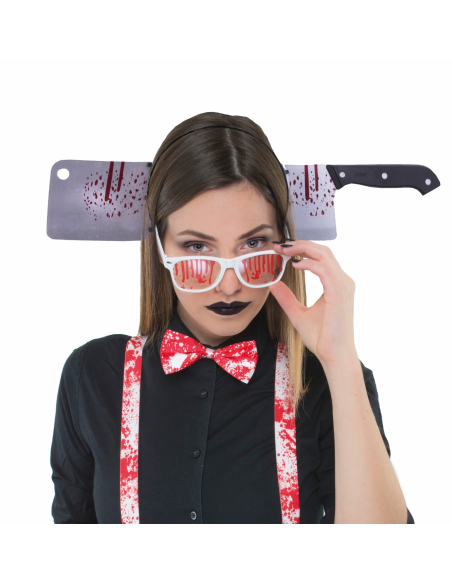 Serre-tête halloween : Hache 40 cm à travers la tête