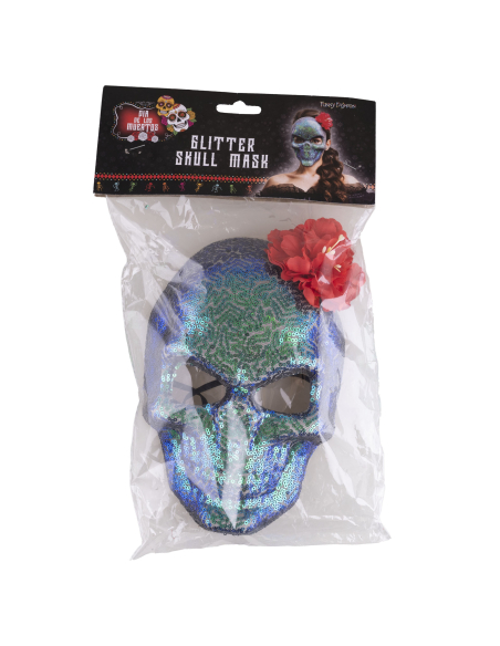 Masque jour des morts à paillettes avec rose rouge