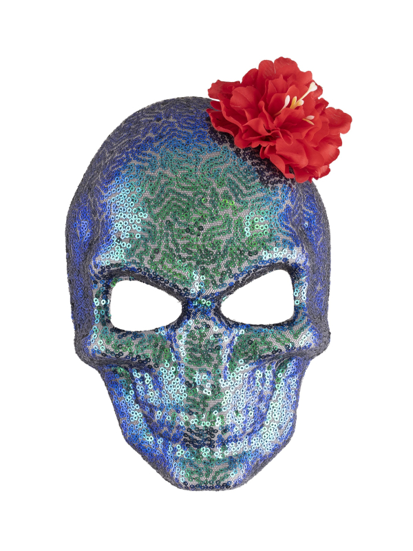 Masque jour des morts à paillettes avec rose rouge