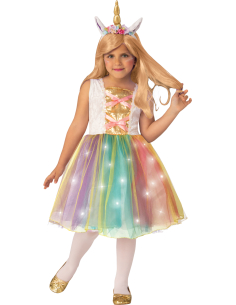 Déguisement de licorne fille avec robe lumineuse