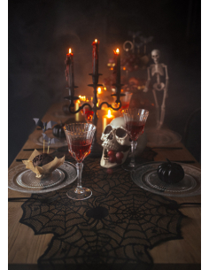Chemin de table Halloween de toile d'araignée, noir, 185x45cm