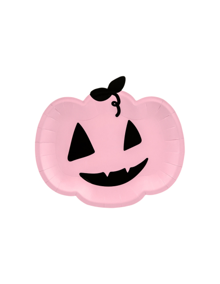 6 Assiettes Halloween Citrouille, rose, 25x22cm