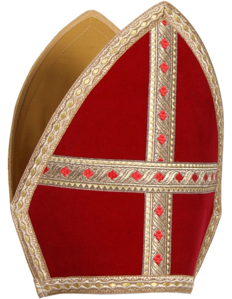 Mitre Saint-Nicolas Luxe - velours rouge et galon doré