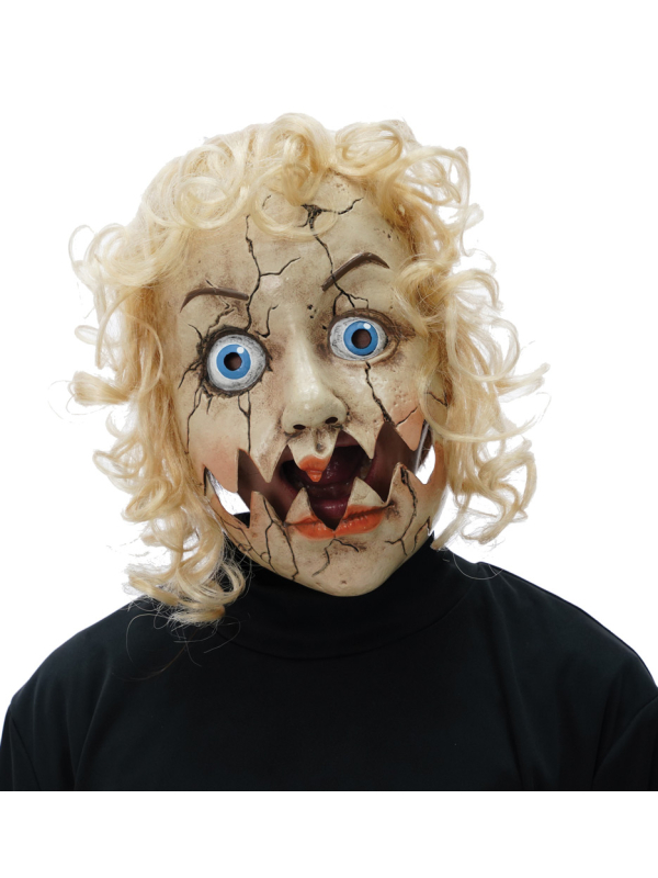 Masque de poupée en porcelaine possédée avec mâchoire mobile